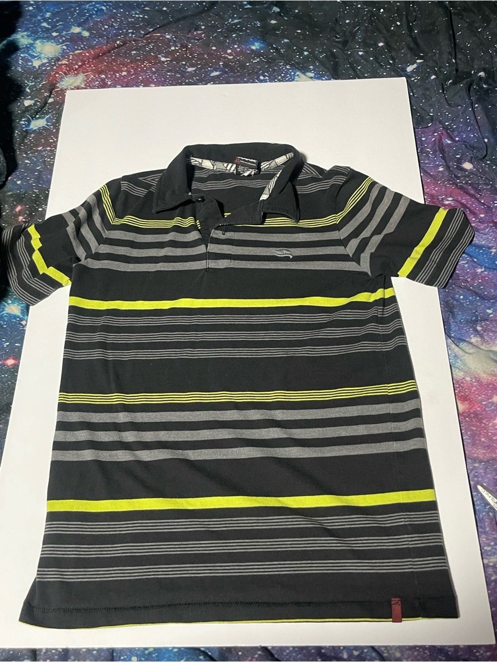 Tony Hawk Youth Large Striped Short Sleeve Polo Shirt Black Yellow Skater Top